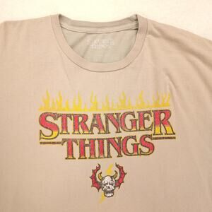 Stranger Things Long Sleeve Crew Neck Graphic T Shirt Mens Size 4XL Tan Gray